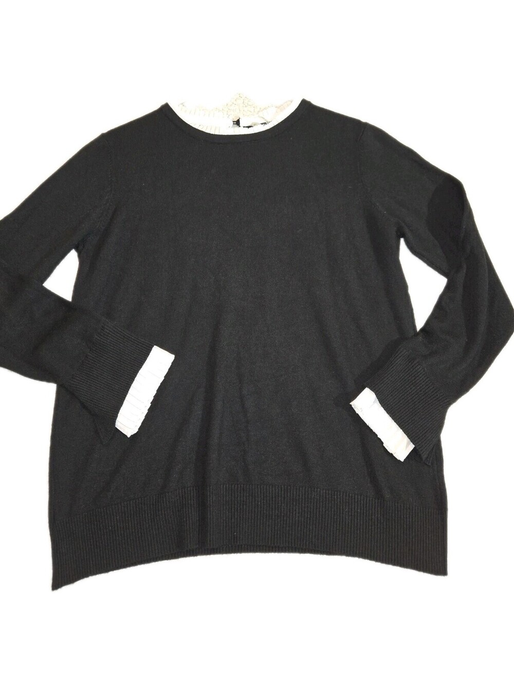 vila milano sweater Wool Blend Black With White Trim Sz XL Preppy Layered Look